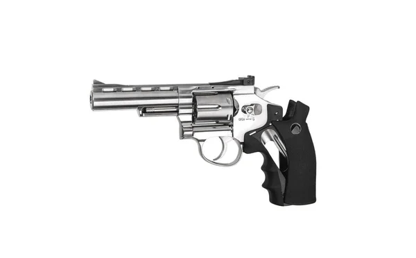 Pistola Pneumática Revólver Para Esportes Entretenimento Armas Airsoft Isolar Fundo — Fotografia de Stock