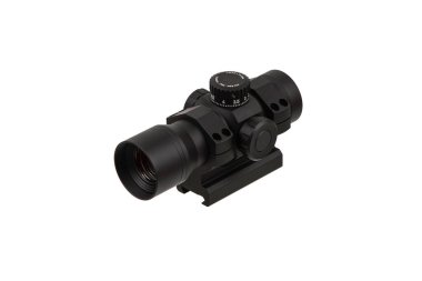 Modern optik kolatör görüşü. Kısa mesafeden ateş etmek için nişan alma cihazı. Beyaz arkaplanda izole et.