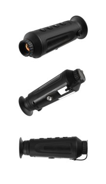 Modern monoküler termal görüntüleyici beyaz bir arka plan üzerinde izole. Termal radyasyonu sabitlemek için bir cihaz.