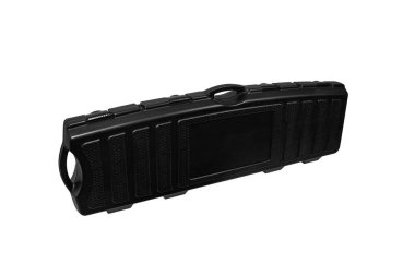 İçinde köpük olan siyah plastik bir çanta. Silah dosyası beyaz arkaplanda izole edildi.