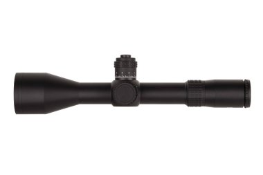 Modern siyah optik görüş. Uzun mesafeleri hedeflemek için optik bir cihaz. Beyaz arkaplanda izole et.
