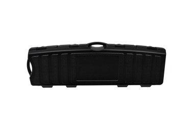 İçinde köpük olan siyah plastik bir çanta. Silah dosyası beyaz arkaplanda izole edildi.