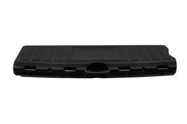 İçinde köpük olan siyah plastik bir çanta. Silah dosyası beyaz arkaplanda izole edildi.