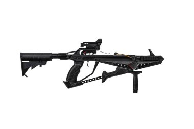 Modern tatar yayı beyaz bir arkaplanda izole edilir. Avlanmak ve spor yapmak için sessiz bir silah.