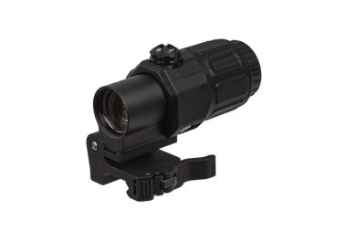 Modern optik kolatör görüşü. Kısa mesafeden ateş etmek için nişan alma cihazı. Beyaz arkaplanda izole et.