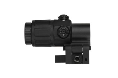 Modern optik kolatör görüşü. Kısa mesafeden ateş etmek için nişan alma cihazı. Beyaz arkaplanda izole et.