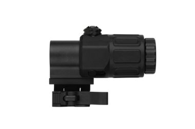 Modern optik kolatör görüşü. Kısa mesafeden ateş etmek için nişan alma cihazı. Beyaz arkaplanda izole et.