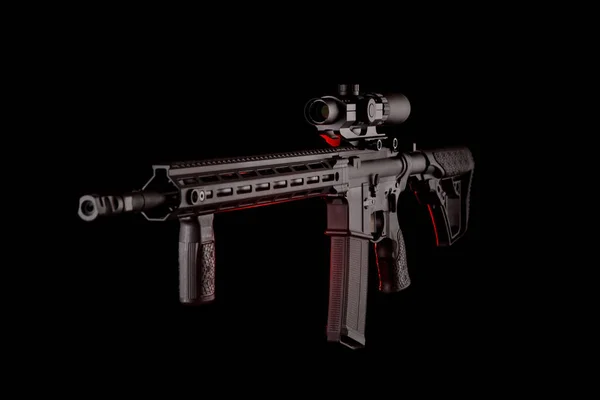 Moderní Automatická Puška Izolovaná Černém Pozadí Zbraně Pro Policii Speciální — Stock fotografie