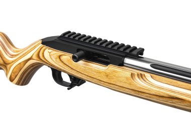 Modern semi-automatic small-caliber .22lr rifle. Sports carabiner with a wooden butt. Isolate on a white background.