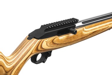 Modern semi-automatic small-caliber .22lr rifle. Sports carabiner with a wooden butt. Isolate on a white background.