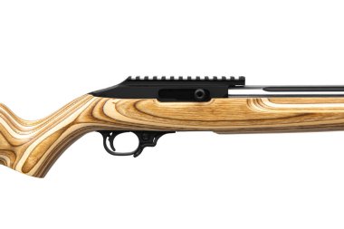Modern semi-automatic small-caliber .22lr rifle. Sports carabiner with a wooden butt. Isolate on a white background.