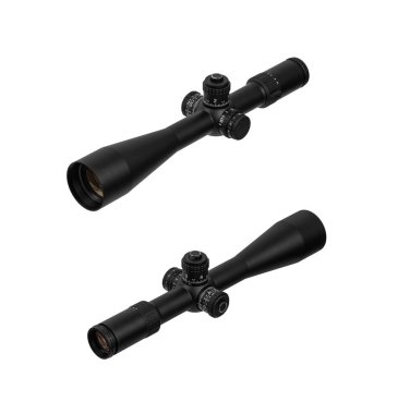 Modern siyah optik görüş. Uzun mesafeleri hedeflemek için optik bir cihaz. Beyaz arkaplanda izole et.