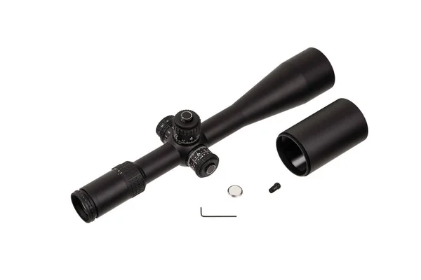 现代黑色光学瞄准镜 用于远距离瞄准的光学仪器 在白色背景上分离 — 图库照片