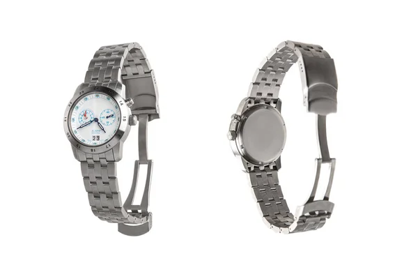 Armbanduhr Isoliert Auf Weißem Hintergrund Sport Armbanduhr Mit Metallarmband Uhren — Stockfoto