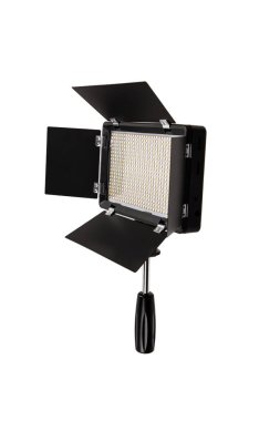 Fotoğraf ve video lambası beyaz arkaplanda izole edildi. Işık akışı oluşumu için özel panjurlu LED lamba. Fotoğraf ve video aydınlatma armatürü.