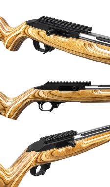 Modern semi-automatic small-caliber .22lr rifle. Sports carabiner with a wooden butt. Isolate on a white background.