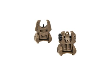 Silahlar için modern katlama mekanik manzarası. Kısa mesafeleri görebilmek için bir cihaz. Beyaz arkaplanda izole et.