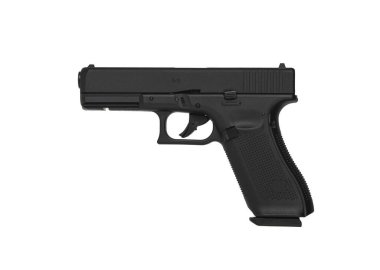 Hava tabancası. Hava yumuşaklığı, spor ve eğlence için modern pnömatik silah. Bir manken, gerçek bir tabancanın kopyası. Beyaz arkaplanda izole et.