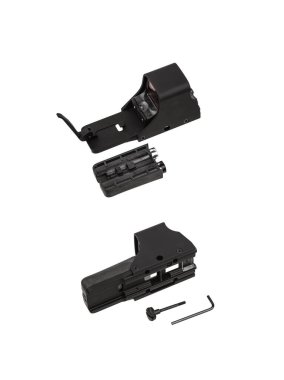 Modern optik kolatör görüşü. Kısa mesafeden ateş etmek için nişan alma cihazı. Beyaz arkaplanda izole et.