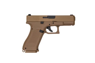 Hava tabancası. Hava yumuşaklığı, spor ve eğlence için modern pnömatik silah. Bir manken, gerçek bir tabancanın kopyası. Beyaz arkaplanda izole et.