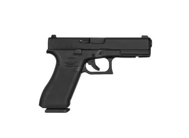 Hava tabancası. Hava yumuşaklığı, spor ve eğlence için modern pnömatik silah. Bir manken, gerçek bir tabancanın kopyası. Beyaz arkaplanda izole et.