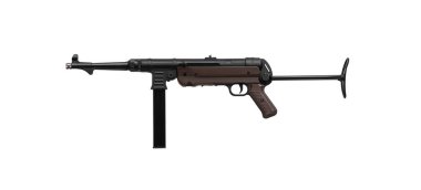 Klasik Alman hafif makineli tüfek MP 40. İkinci Dünya Savaşı 'nın silahları. Beyaz arkaplanda izole et.