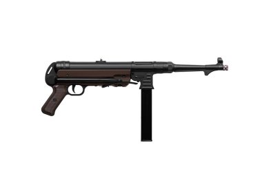 Klasik Alman hafif makineli tüfek MP 40. İkinci Dünya Savaşı 'nın silahları. Beyaz arkaplanda izole et.