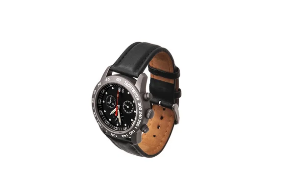 Armbanduhr Isoliert Auf Weißem Hintergrund Sport Armbanduhr Mit Lederarmband Uhren — Stockfoto