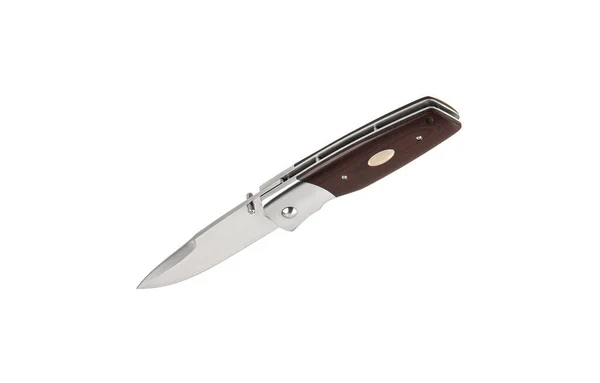 Pocket Knife Wooden Handle Folding Knife Metal Clip Jackknife Isolate — стоковое фото