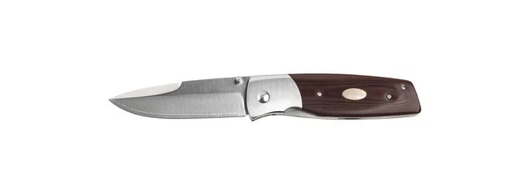 Navaja Con Mango Madera Cuchillo Plegable Con Clip Metálico Cuchillo — Foto de Stock