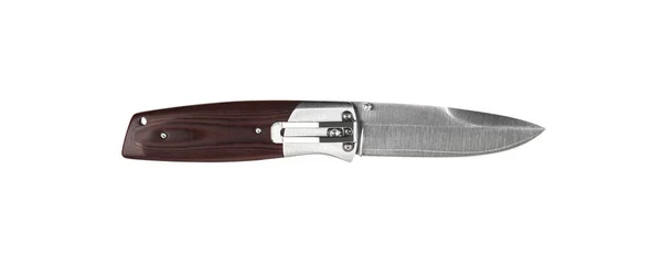 Pocket Knife Wooden Handle Folding Knife Metal Clip Jackknife Isolate —  Fotos de Stock