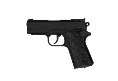 Hava tabancası. Hava yumuşaklığı, spor ve eğlence için modern pnömatik silah. Bir manken, gerçek bir tabancanın kopyası. Beyaz arkaplanda izole et.