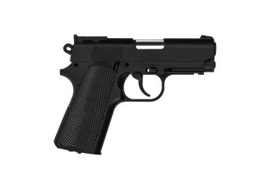 Hava tabancası. Hava yumuşaklığı, spor ve eğlence için modern pnömatik silah. Bir manken, gerçek bir tabancanın kopyası. Beyaz arkaplanda izole et.