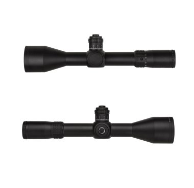 Beyaz arka planda modern bir keskin nişancı dürbünü. Uzun mesafelerde nişan almak ve ateş etmek için optik aygıt.