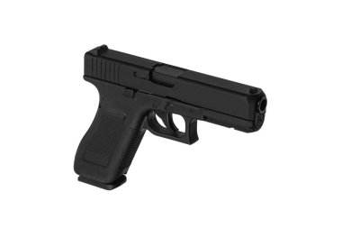 Hava tabancası. Hava yumuşaklığı, spor ve eğlence için modern pnömatik silah. Bir manken, gerçek bir tabancanın kopyası. Beyaz arkaplanda izole et.