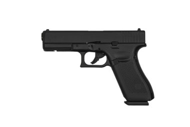 Hava tabancası. Hava yumuşaklığı, spor ve eğlence için modern pnömatik silah. Bir manken, gerçek bir tabancanın kopyası. Beyaz arkaplanda izole et.