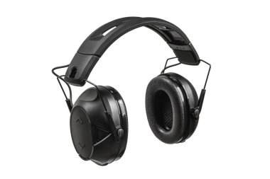 Beyaz bir kulaklığa koruyucu kulaklık. Güvenlik ekipmanları. Gürültü azaltmak için kulaklık. Hafif arkaplan.