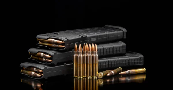 Bullet Isolated Black Background Reflexion Rifle Bullets Close Black Back — Stock Photo, Image