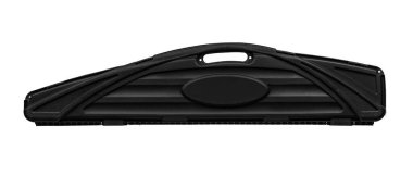 İçinde köpük kauçuk olan dayanıklı plastikten yapılmış sert siyah bir çanta. Silah depolama ve taşıma çantası. Beyaz arkaplanda izole et.