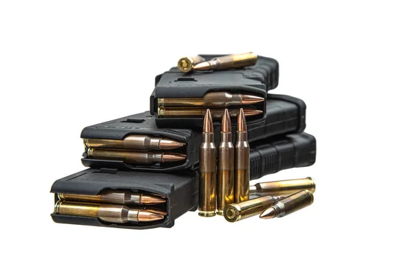 Cartridges Clips Rifle Carbine Ammunition Weapons Isolate White Background — Stock Photo, Image