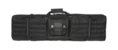Ekstra cepli yumuşak siyah silah çantası. Silah depolama ve taşıma için çanta. Beyaz arkaplanda izole et.