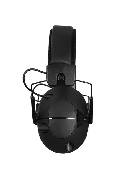 白いヘッドフォンを保護します 安全装置だ 騒音低減のためのヘッドフォン 光の背景 — ストック写真