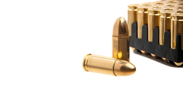Uma Caixa Cartuchos Para Uma Pistola Munições Para Armas Isolar — Fotografia de Stock