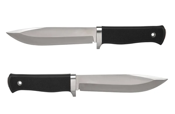 Moderní Lovecký Nůž Stříbrnou Čepelí Gumovou Rukojetí Ocelové Zbraně Izolovat — Stock fotografie
