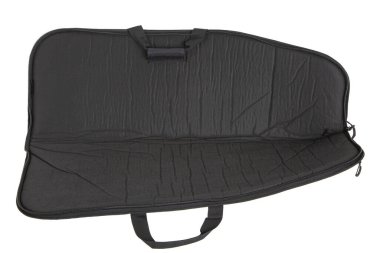 Ekstra cepli yumuşak siyah silah çantası. Silah depolama ve taşıma için çanta. Beyaz arkaplanda izole et.