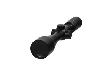 Modern siyah optik görüş. Uzun mesafeleri hedeflemek için optik bir cihaz. Beyaz arkaplanda izole et.