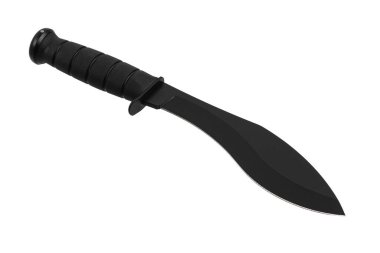 A large machete knife with a black curved blade. Modern edged weapons. Isolate on a white background.