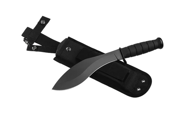 Large Machete Knife Black Curved Blade Modern Edged Weapons Isolate —  Fotos de Stock