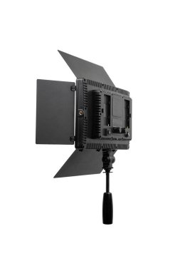 Fotoğraf ve video lambası beyaz arkaplanda izole edildi. Işık akışı oluşumu için özel panjurlu LED lamba. Fotoğraf ve video aydınlatma armatürü.