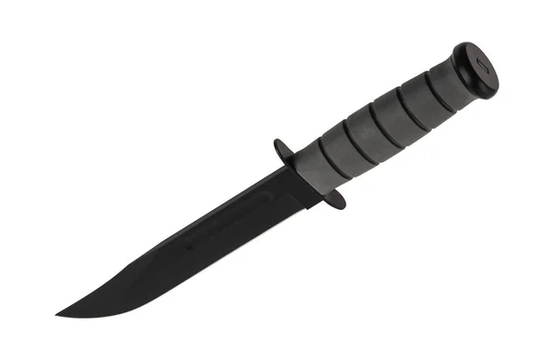 Modern Hunting Knife Black Blade Rubber Handle Steel Arms Isolate — 图库照片